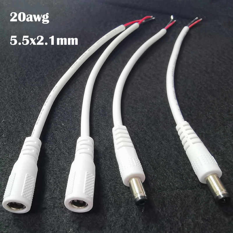 5 Chiếc Trắng 20awg 5A Dây 5.5x2.1mm 0.18m DC Nam Nữ Nguồn Điện Cáp Nối Dài 12V 24v Kết Nối Cho Dải 