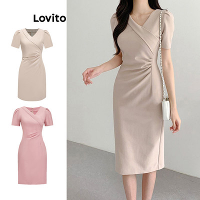 (LIVE STREAM SALE) Đầm Lovito thanh lịch xếp nếp màu trơn cho nữ L80ED304(Nhiều màu)