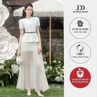 Set áo peplum cổ tròn 2T29.2506K + chân váy sheer dập ly dài 4L05.2506OG, Set đồ công sở tiểu thư tinh tế thiết kế JM