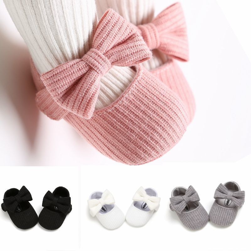 0-1 Years Newborn Baby Girls Bow-knot Shoes Anti-skid Prewalker Footwear