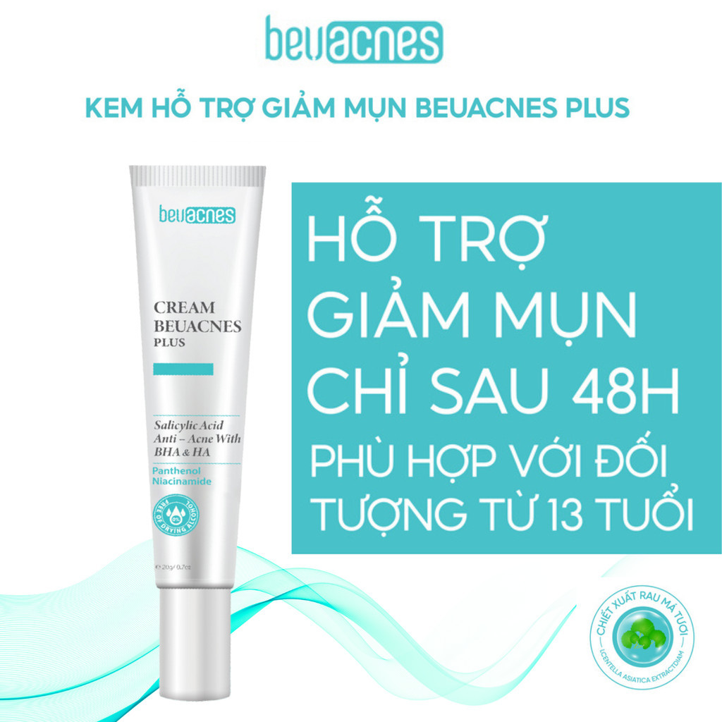 Acne Care Kem giảm mụn nhanh 24h BEUACNES PLUS mụn trứng cá, chiết xuất rau má, hỗ trợ mờ thâm mụn 1