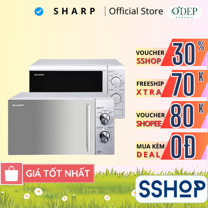 Lò vi sóng có nướng Sharp 20 lít 800W nướng 1000W, Chính hãng rã đông làm chín nhanh R-G222VN-S - SS