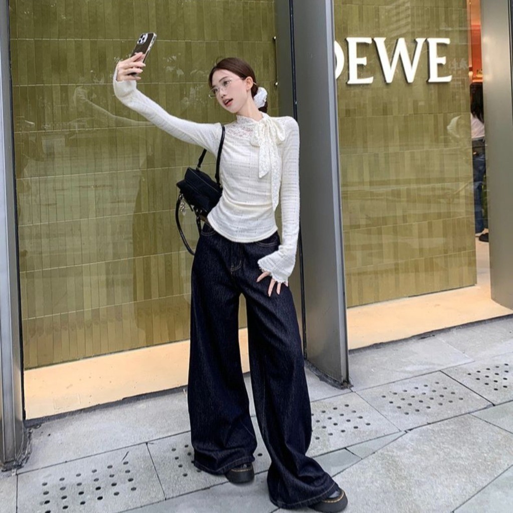 Meet-Adm Áo Thun Dài Tay Thắt Nơ Trắng Áo Crop Top Thời Trang Mùa Thu Mới | BigBuy360 - bigbuy360.vn