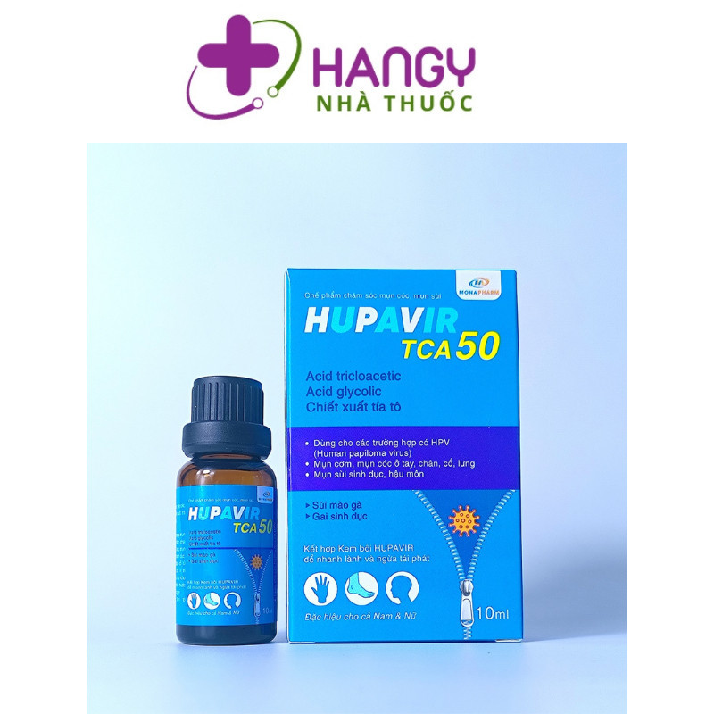 Dung dịch chấm lên da giúp giảm mụn cóc, sùi mào gà, gai sinh dục HUPAVIR TCA 50% (Lọ 10ml)