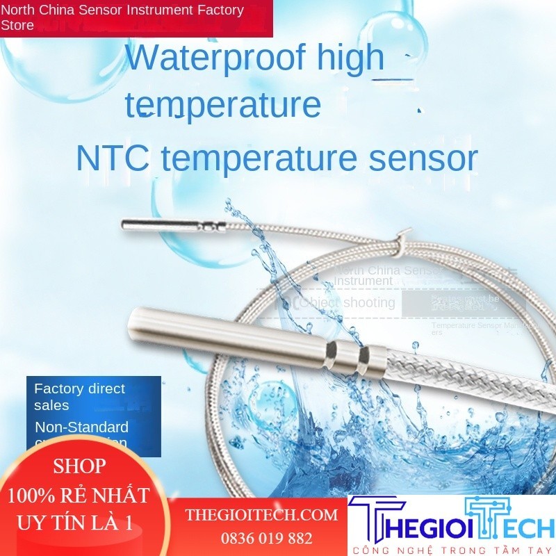 Đầu Dò Cảm Biến Nhiệt Độ K Chống Nước Nhiệt Điện Trở Che Chắn Dây NTC10 Năng Lượng Mặt Trời Bể Cá Nhiệt Độ Cao 50K 100K - 50k - 2 Mét