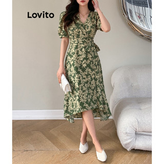 Đầm Lovito thiết kế chéo có thắt lưng hoa boho cho nữ L68ED196