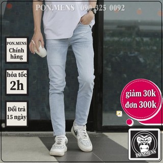 Quần jean nam xước nhẹ màu xanh ghi nhạt co giãn 4 chiều cao cấp chất bò denim dáng ôm slimfit skinny 5678 Pon.mens