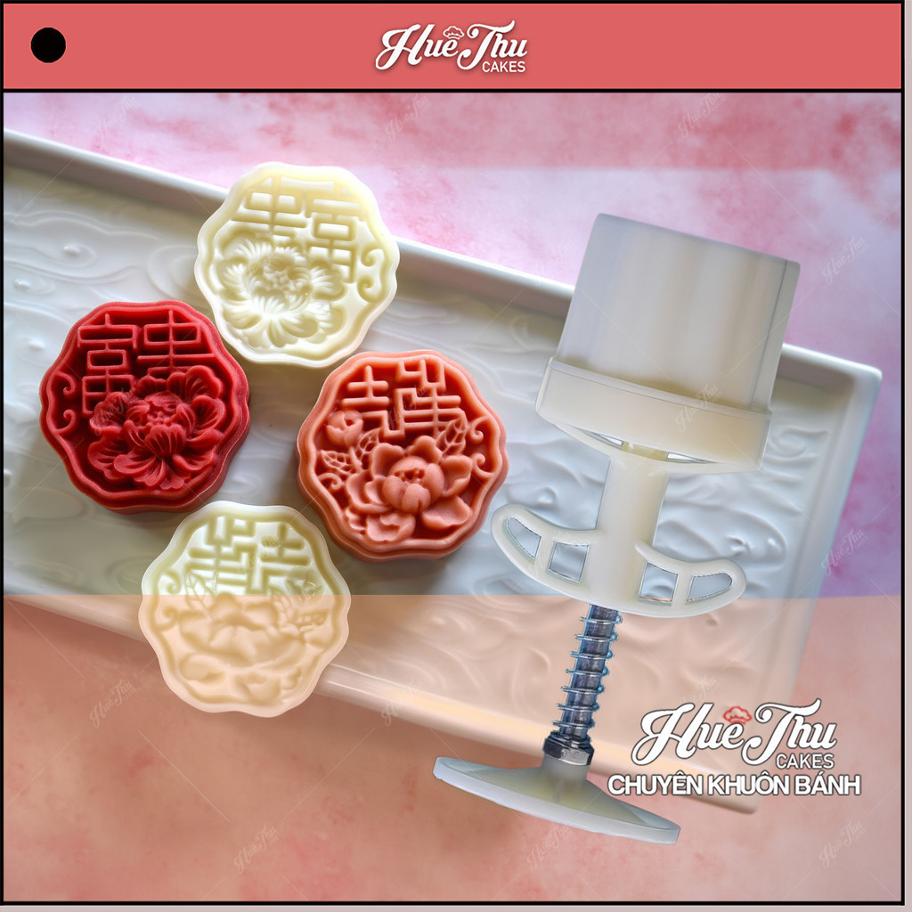 Khuôn lò xo Hoa Hồng - Chữ Hỷ LX4 50/75g (2 mặt) - khuôn làm bánh trung thu, bánh dứa, bánh cốm xu x