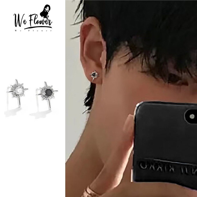 Chúng Tôi Hoa Punk s925 Bạc Trong Suốt Đen Chữ Thập Ngôi Sao Xuyên Bông Tai Dành Cho Nam Nữ Đường Phố Thời Trang Tai Đinh Trang Sức