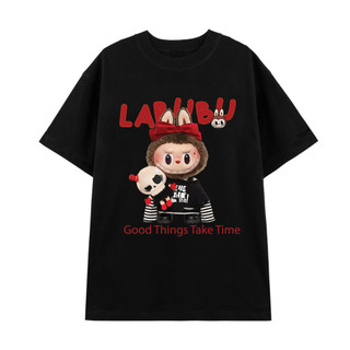 Áo thun LABUBU, Gấu Labubu Good things take time rộng phong cách nam nữ, Cotton 100% 250GSM