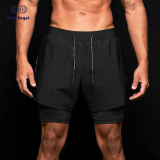 Men's Summer Workout Anti-Exposure Multi-Pocket Quick-Drying Breathable Double Layer Running Exercise Shorts Thin Five Points Basketball Shorts Rmax