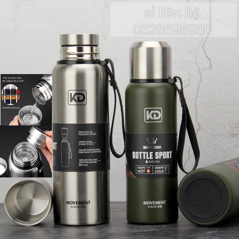 Bình giữ nhiệt inox 304 KD-852 dung tích 1000-1500ml nắp vặn tiện lợi