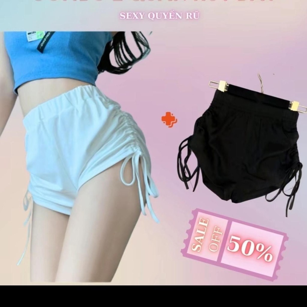 ￼Quần đùi rút 2 bên dáng ôm ngắn chất thun gân dày Nữ Women bb8