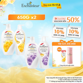Combo Dầu gội dưỡng tóc siêu mượt và Sữa tắm nước hoa dưỡng da thơm mịn Enchanteur Charming/Sensation 650gr/ chai