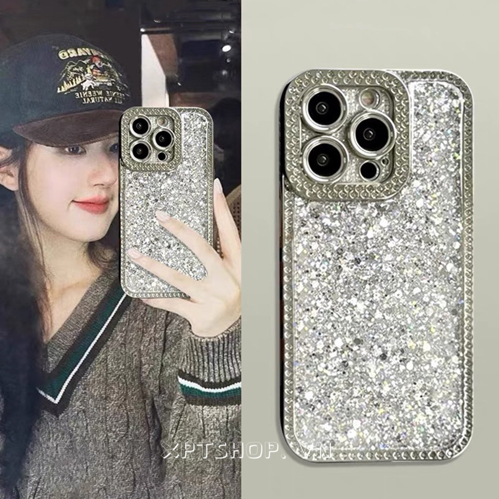 Ốp điện thoại nhựa mạ kim cương lấp lánh cao cấp cho iPhone 16ProMax 16Pro 16 15 14 13 12 11ProMax Bảo hiểm toàn diện Vỏ bảo vệ chống sốc