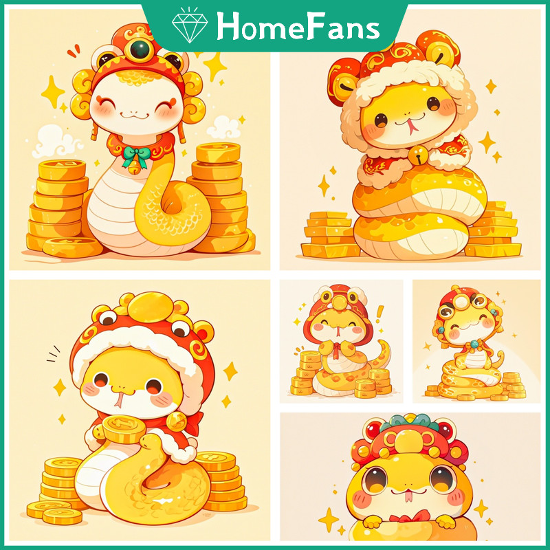 [Hf] Golden Snake Wealth 5D DIY Diamond Painting Kit Cosmic Cross Diamond Thêu Tranh Kim Cương Giả K