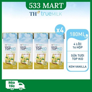   LỐC 4 HỘP  Sữa tươi tiệt trùng TOPKID kem vanilla tự nhiên TH True Milk 180ml 