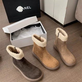 Giày đi tuyết chống trượt, bốt nữ đế mềm mũi tròn, dây kéo bên (1-3cm)