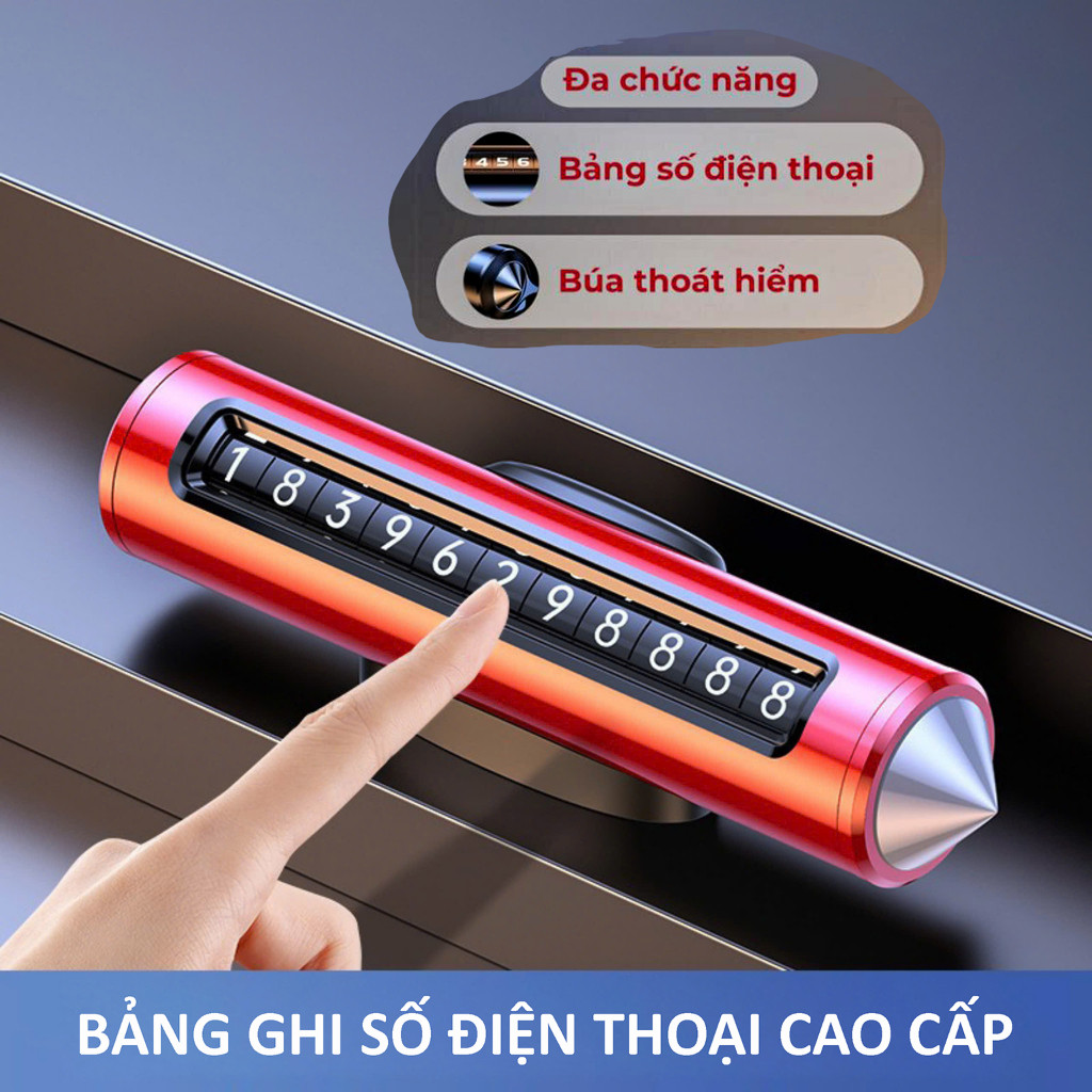 Bảng số điện thoại ô tô cao cấp, hợp kim nhôm, đầu nhọn kiêm búa thoát hiểm