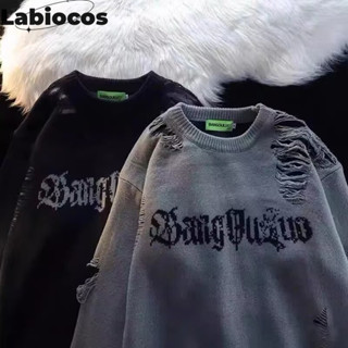 Labiocos Áo Len Nam Mỹ Retro High Street ins Hợp Thời Trang Cá Tính Rách Thiết Kế Cặp Đôi Rời Đan Top