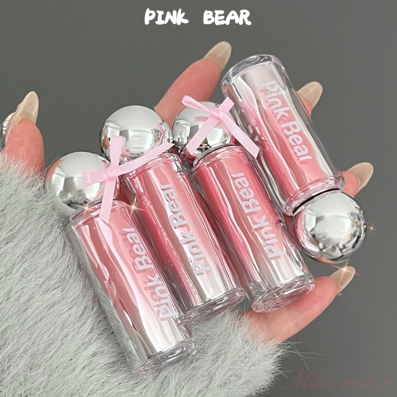 PINK BEAR Son bóng, bóng đèn nhỏ, son bóng chống dính, cốc dưỡng ẩm