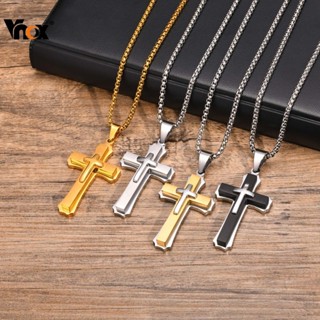  Vòng cổ mặt dây chuyền chéo ba lớp Vnox dành cho nam giới Dây chuyền chéo Hip Hop bằng thép không gỉ Quà tặng trang sứ 