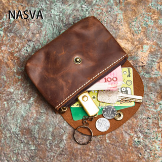  Ví nam da thật Nasva Ví nữ hai lớp Ví da tự nhiên Ví Mini đựng thẻ Dây kéo Ví đựng tiền xu 