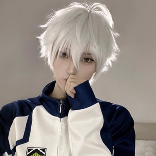 Anime Nhật Bản Phong Cách Nam Trắng Tóc Giả Cosplay Tóc Giả Tổng Hợp Sợi Nhiệt Độ Cao Cho Nam Nữ Halloween Mặc