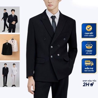 Áo Vest Nam 6 Cúc Vải Chéo 79 Cao Cấp N1LUXURY, Bộ Comple Màu Đen 4 Lớp Có Đệm Vai Thanh Lịch, Đẳng Cấp -, Hàng VNXK