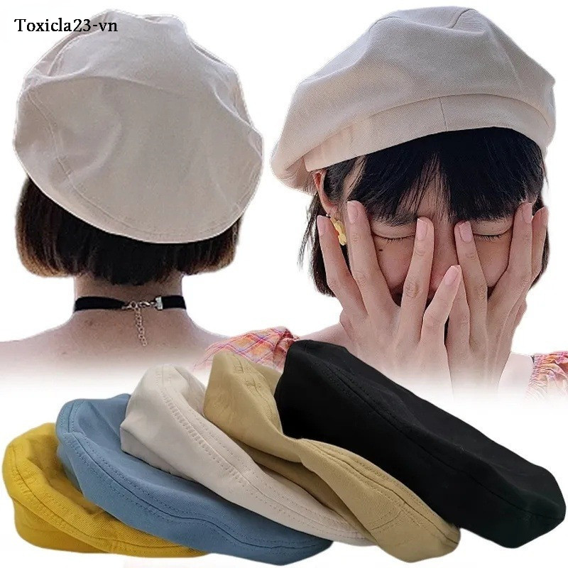 Mũ Nồi Cotton Màu Trơn Đơn Giản Thời Trang Thu Đông Phong Cách Anh Quốc Cổ Điển Nón Beret