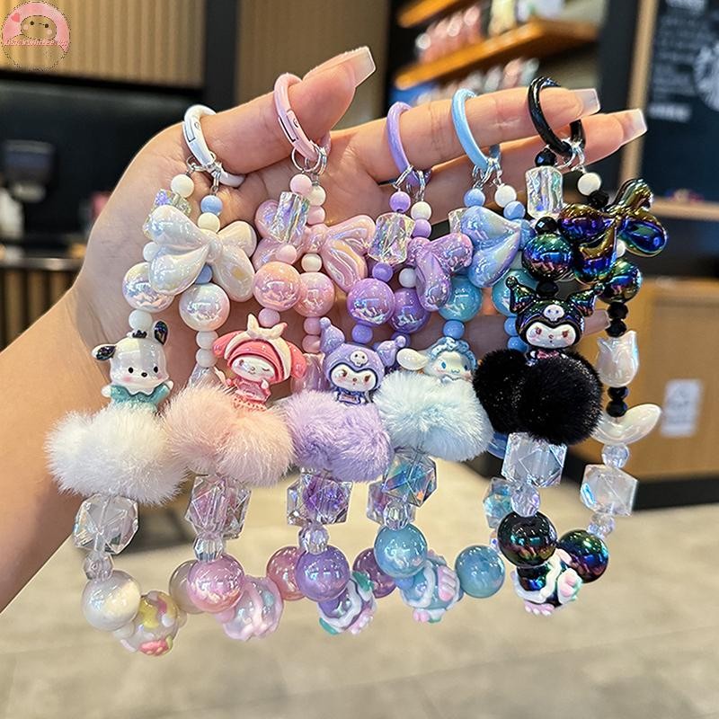Bwhte Kawaii Anime Sanrio Hello Kitty My Melody Cinnamoroll Hairball Đính Hạt Dây Xích Điện Thoại Ba Lô Mặt Dây Chuyền Móc Khóa Dây Chuyền Điện Thoại Quà Tặng.