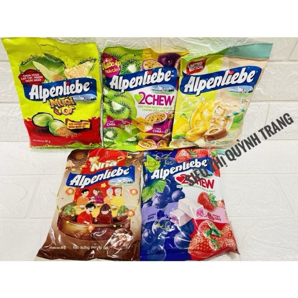 Kẹo Mềm Alpenliebe 2Chew Dâu & Nho- Chanh dây-Hạt Điều-Trà sữa 119g ... [Mới]