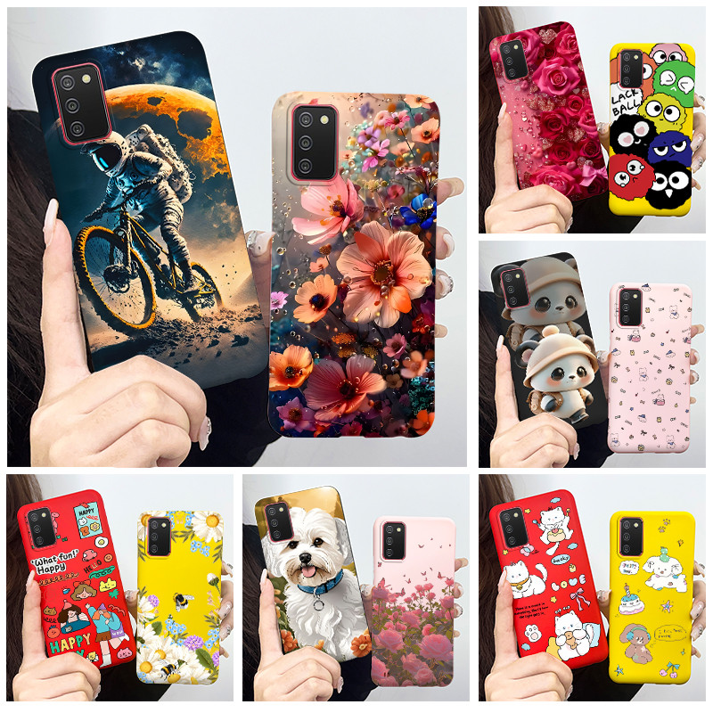 Dành Cho Galaxy A02S A03S Ốp Lưng Phi Hành Gia Dễ Thương Gấu Trúc Hoa Màu Kẹo Mờ Mềm TPU Ốp lưng Sil