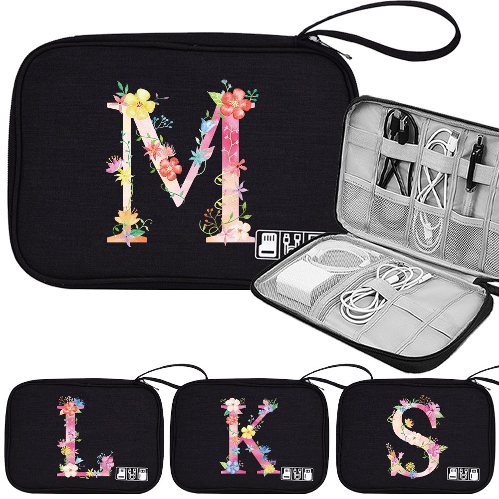 Digital bag Wire Storage Box Cable Storage Box Charger Bag Power Bank Bag Headphones Pink Pattern zi