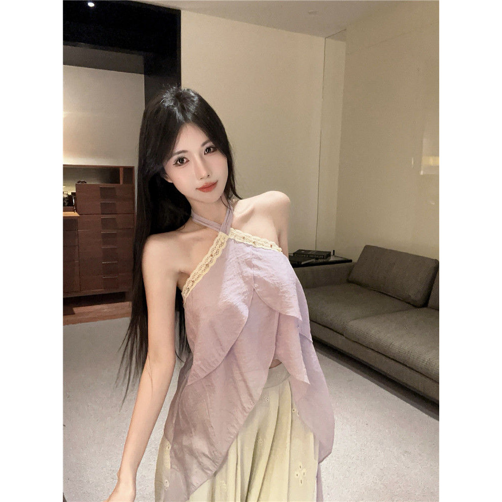 Thời Trang Pháp Mới Áo Ngắn Tay Màu Tím Cổ Thiết Kế Xếp Nếp Cho Nữ Mùa Hè Siêu Xinh Đẹp | BigBuy360 - bigbuy360.vn