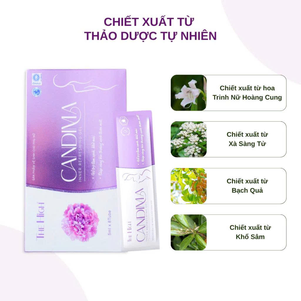 Dung Dịch Vệ Sinh Phụ Nữ Dạng Gel CANDIMA THE HIGH Tiện Dùng Sau Kỳ Kinh Hoặc Trước Gần Gũi Hộp 8 Gó