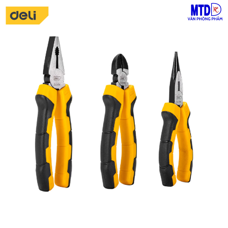 Bộ 3 Kìm Đa Năng Deli -CHÍNH HÃNG Chất Liệu Thép CR-V Chống Mòn, Gỉ - Kìm Cắt Dây Điện, Kìm Mũi Nhọn