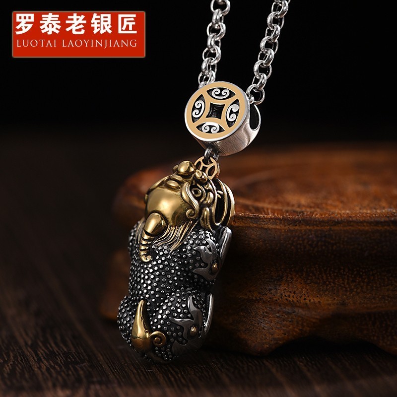 Mặt Dây Chuyền Luotai Old Silversmith 925 Bạc Pixiu, Phong Cách Retro, Thích Hợp Làm Quà Tặng