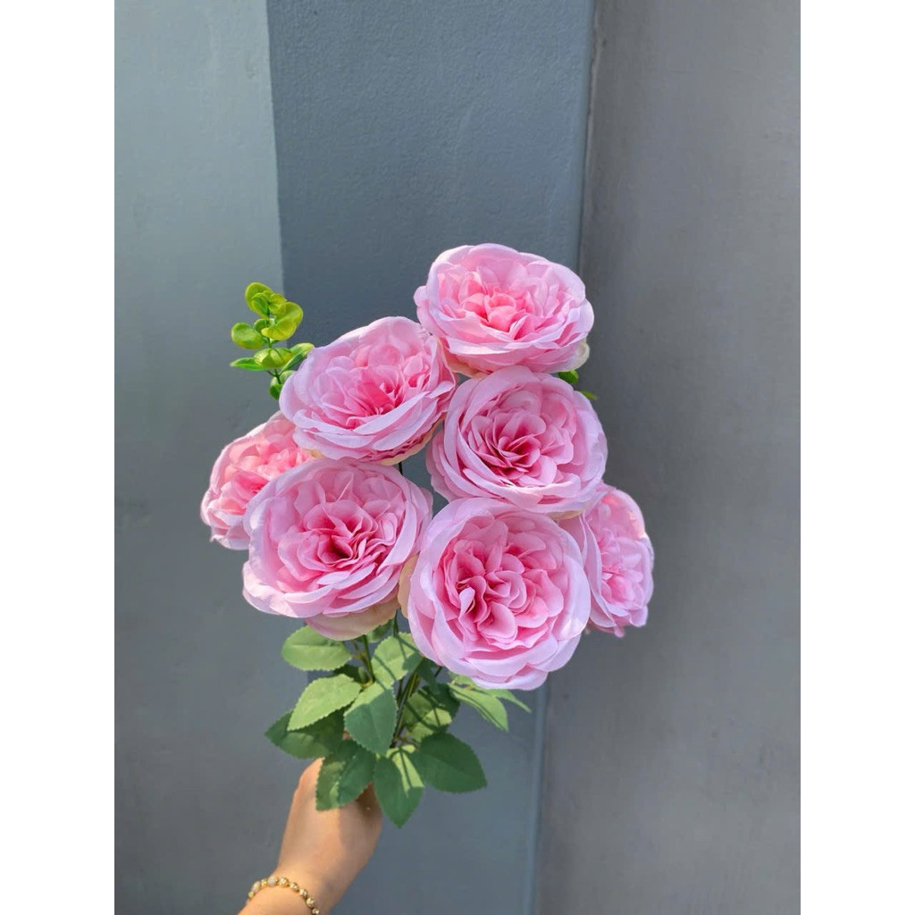 Hồng  tra bông xoăn hoa lụa hoa giả cao cấp hồng ohara