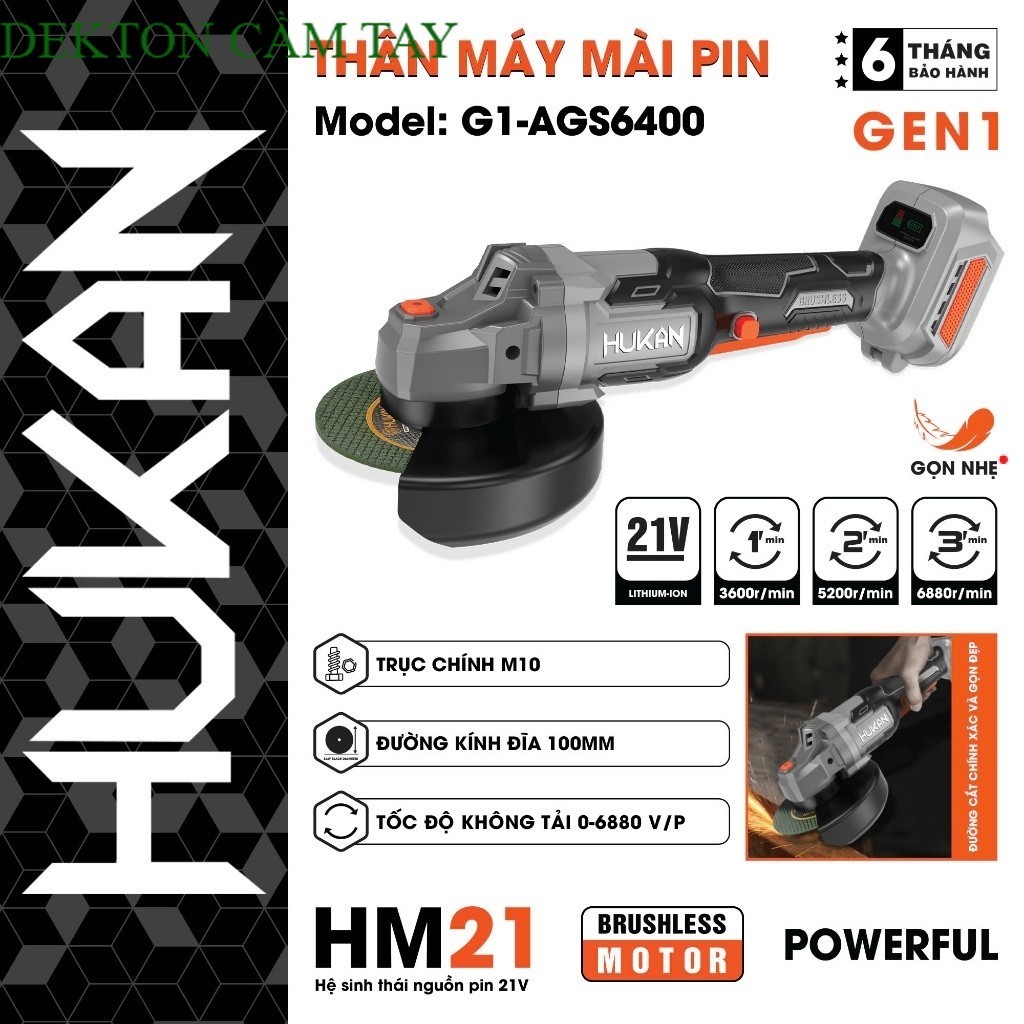 Thân Máy mài pin Hukan AGS6400Bl không chổi than 3 cấp độ DEKTON CẦM TAY