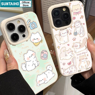 Ốp Điện Thoại Suntaiho Thú Cưng Dễ Thương Chó Con Họa Tiết Mèo Mờ Mềm Cao Cấp Chống Sốc Cho iPhone 11 12 13 14 15 16 Pro Max IP 7 8 Plus Iphon X XS XR Xs max