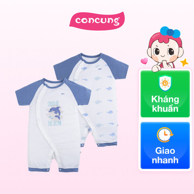 Set 2 Bodysuit modal kháng khuẩn đùi Animo VD1024012 (9-12M,Xanh dương)