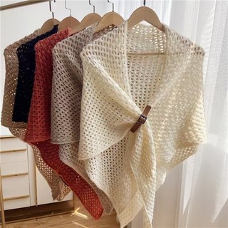 Khóa da tam giác lớn - Khăn choàng áo màu trơn ấm, thiết kế lưới