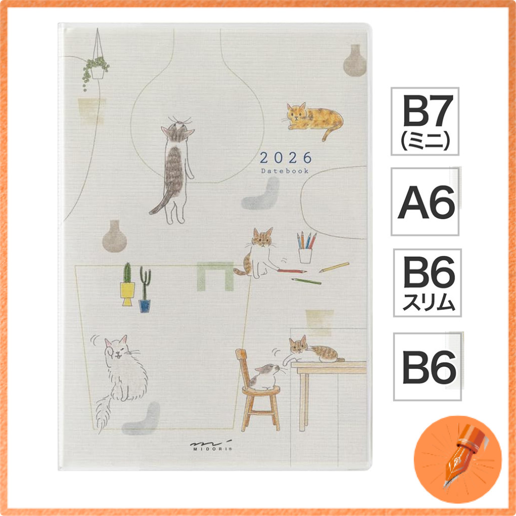 Midori Pocket Diary 2026 Cat Pattern(Starting January 2026)