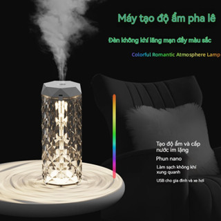Máy tạo độ ẩm pha lê, không gây tiếng ồn, đèn nhiều màu, giữ ẩm lâu dài, sạc USB