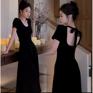 Váy cottagecore Váy body dáng dài Đầm dự tiệc Đầm dài Đầm dây đen Hepburn cổ điển kiểu Pháp Váy dài mỏng mùa hè