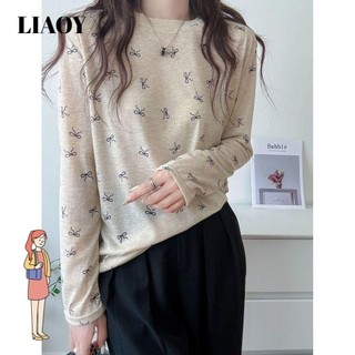 Áo sơ mi dài tay LIAOY, Áo Crop Top mùa xuân hè mượt mà, Áo sơ mi chống nắng nơ trong suốt