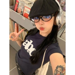Áo thun ngắn tay màu xanh hải quân dành cho nữ Mùa hè Mỹ Thiết kế cổ điển Niche Sweet Hot Girl Short Top