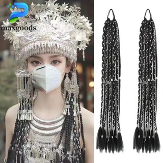 Maxgoods giả kiểu thắt bím màu đen bằng sợi chịu nhiệt dành cho nữ
