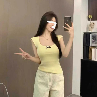Mới pure desire cổ vuông áo vest cotton ngọt ngào slim fit top